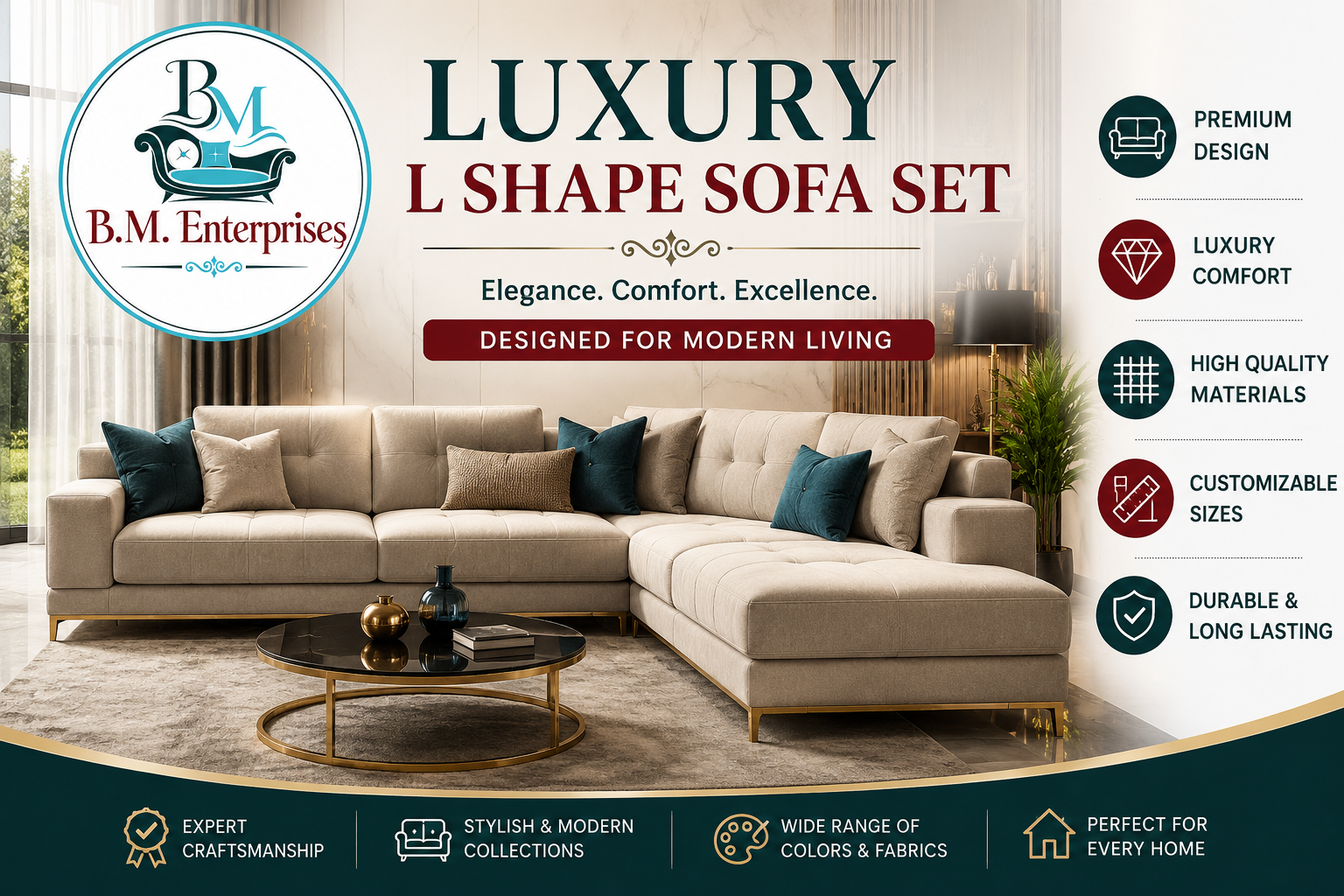 luxury l shape sofa set