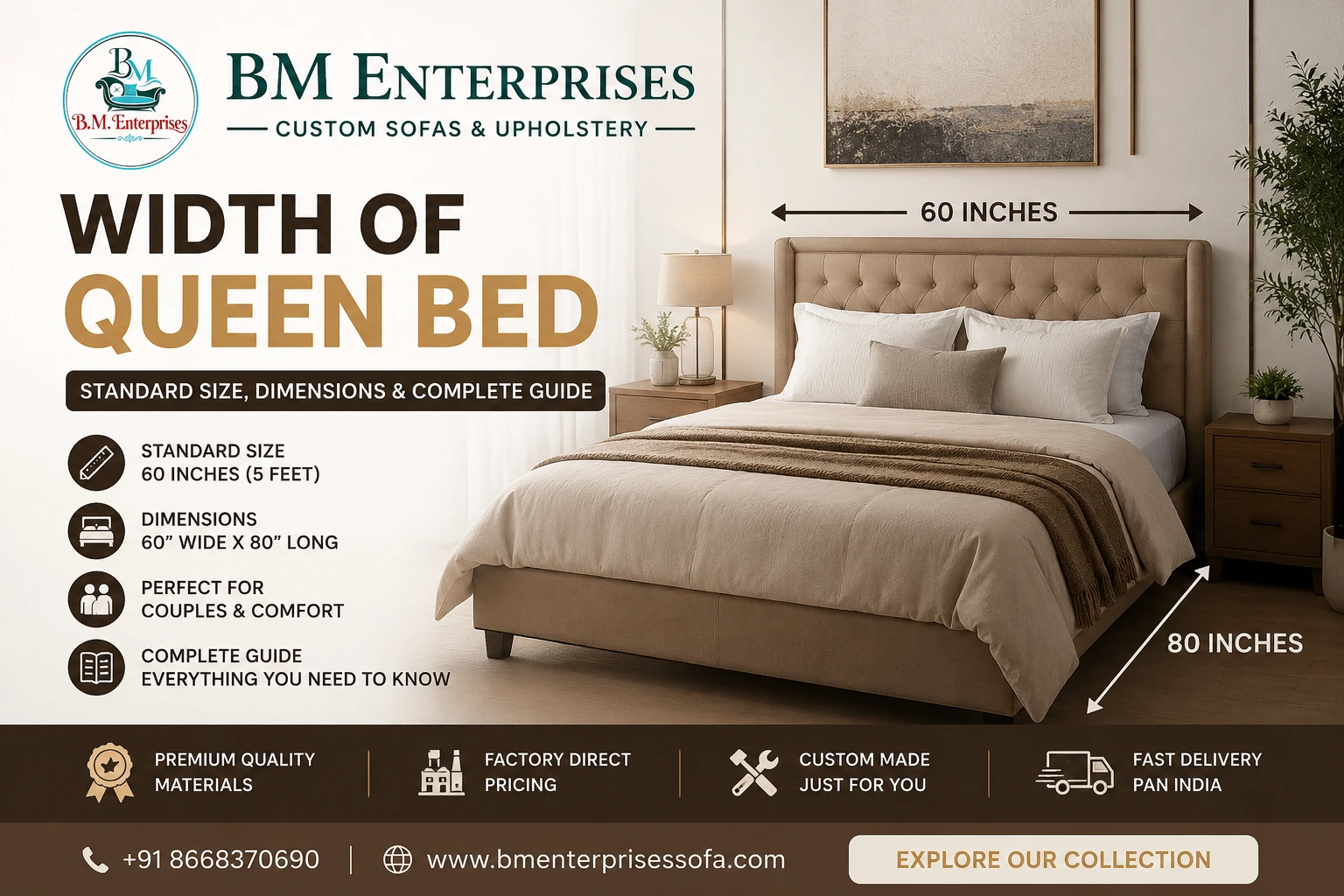 width of queen bed